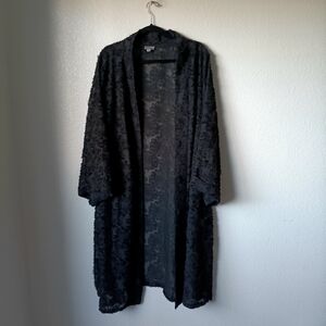 💜3/$25 Avenue 26/28 Black Floral Open-Front Kimono NWOT